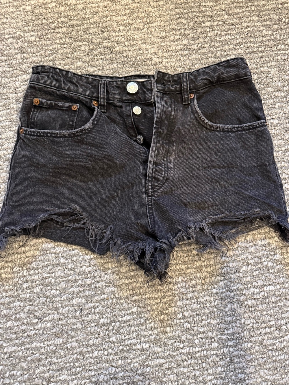 Zara Black Distressed High-Rise Denim Shorts